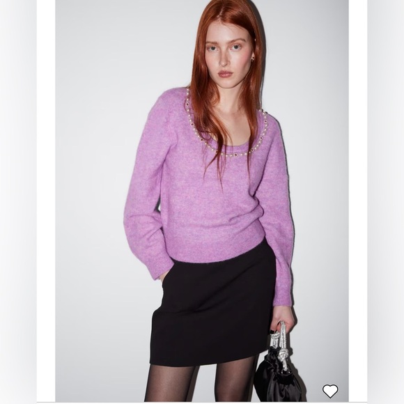 NWT Paris Atelier & Other Stories Pullover Pearl-Beaded Knit Sweater in Lilac M - Picture 1 of 16